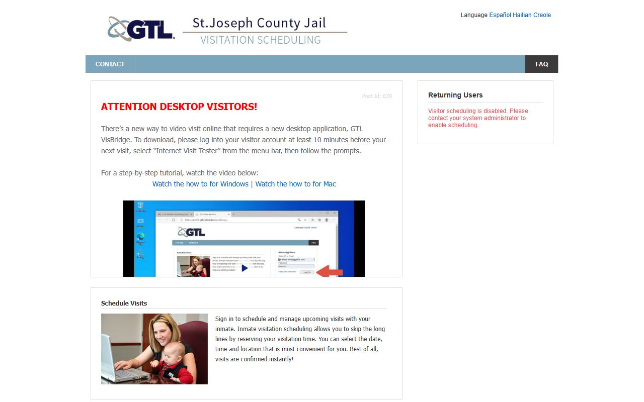 St. Joseph County Jail visitation scheduling portal